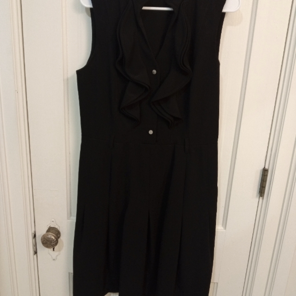 Calvin Klein Black Sleeveless Dress with Lapel Detail. Size 12